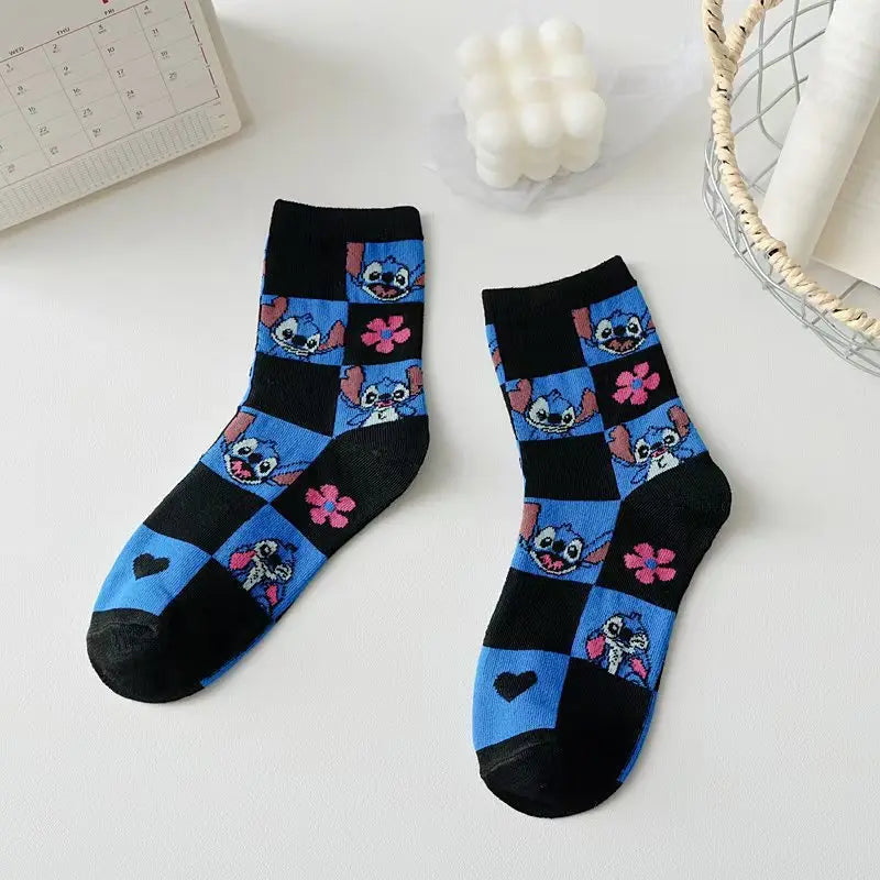 Maxy 5 pairs Kawaii Disney Mickey Mouse socks Cotton Mid-calf Socks Donald Duck stitch Stockings for Men and Women Warm Socks Gift