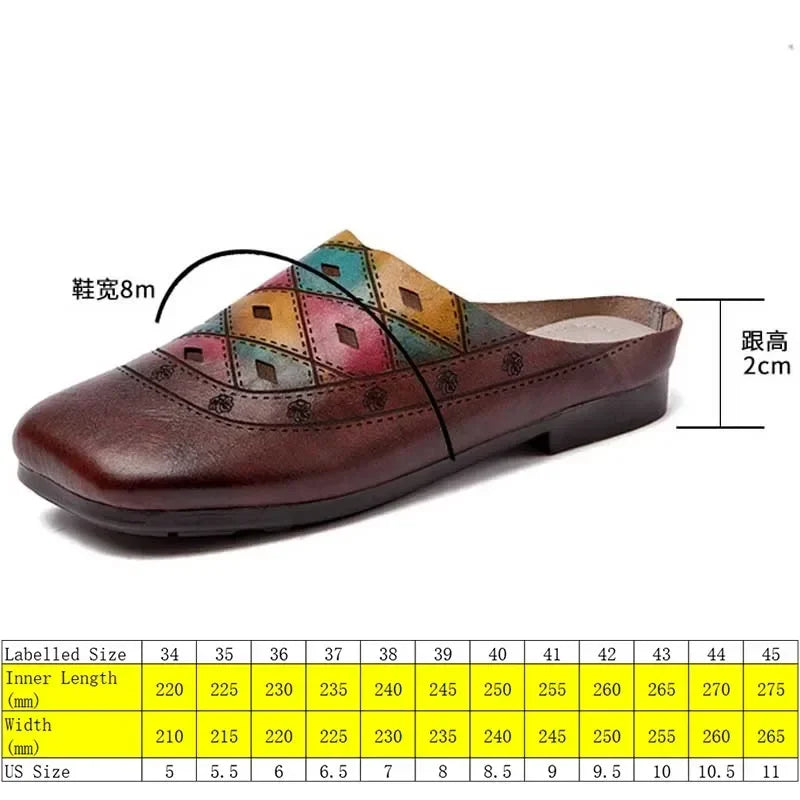 Maxy 2cm Cow Sandals Hollow Genuine Leather Comfy Flats Artistic Round Toe Slippers Women Shoes Summer Beach Loafer Leisure