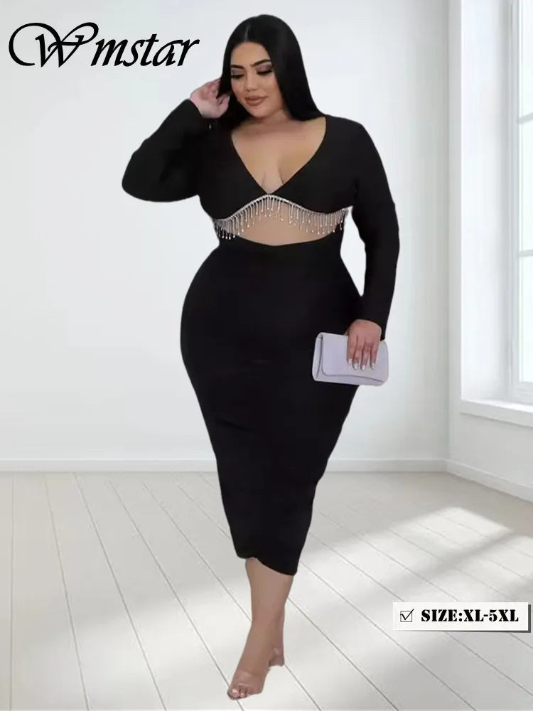 Wmstar Plus Size Dresses for Women 5xl Short Sleeve Casual Hollow Out Party Long Dress New in Summer Wholesale Dropshipping 2024