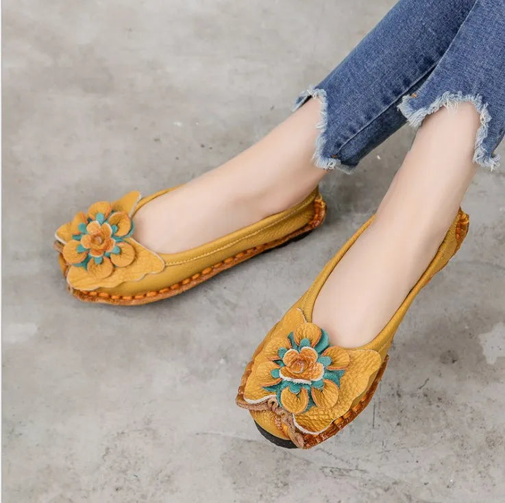 Maxy Women Flats Handmade Casual Women Shoes Woman Flower Genuine Leather Flat Shoes Ballet Flats Women Slip on Loafers