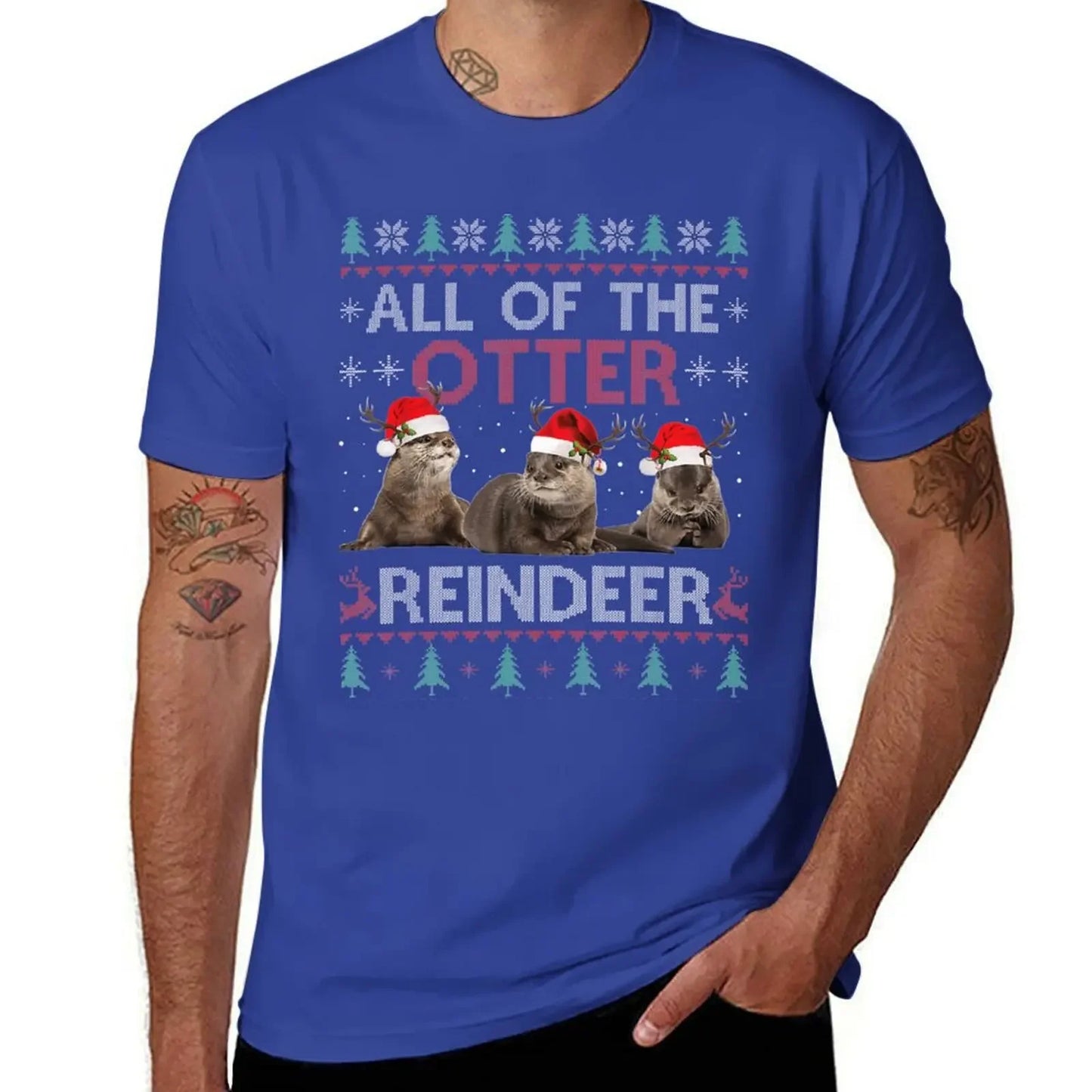 Maxy All Of Otter Reindeer Christmas Ugly Sweater Pajamas Xmas Gi T-Shirt designer shirts summer clothes mens clothes