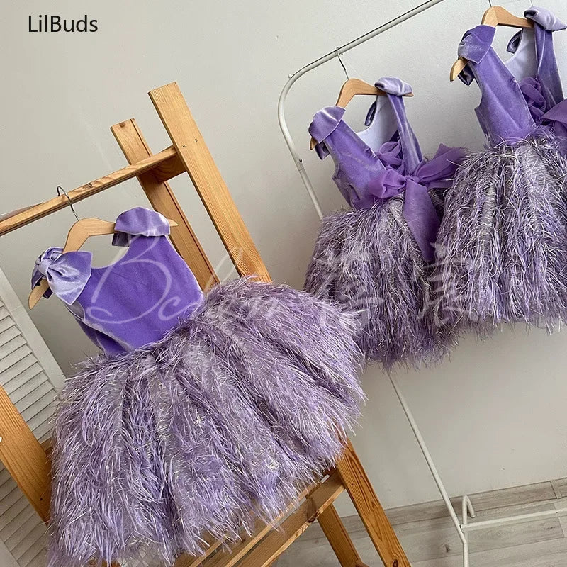Maxy Fashion Baby Girl Princess Feather Sleeveless Dress Infant Toddler Child Vintage Vestido Party Pageant Birthday Ball Gowns