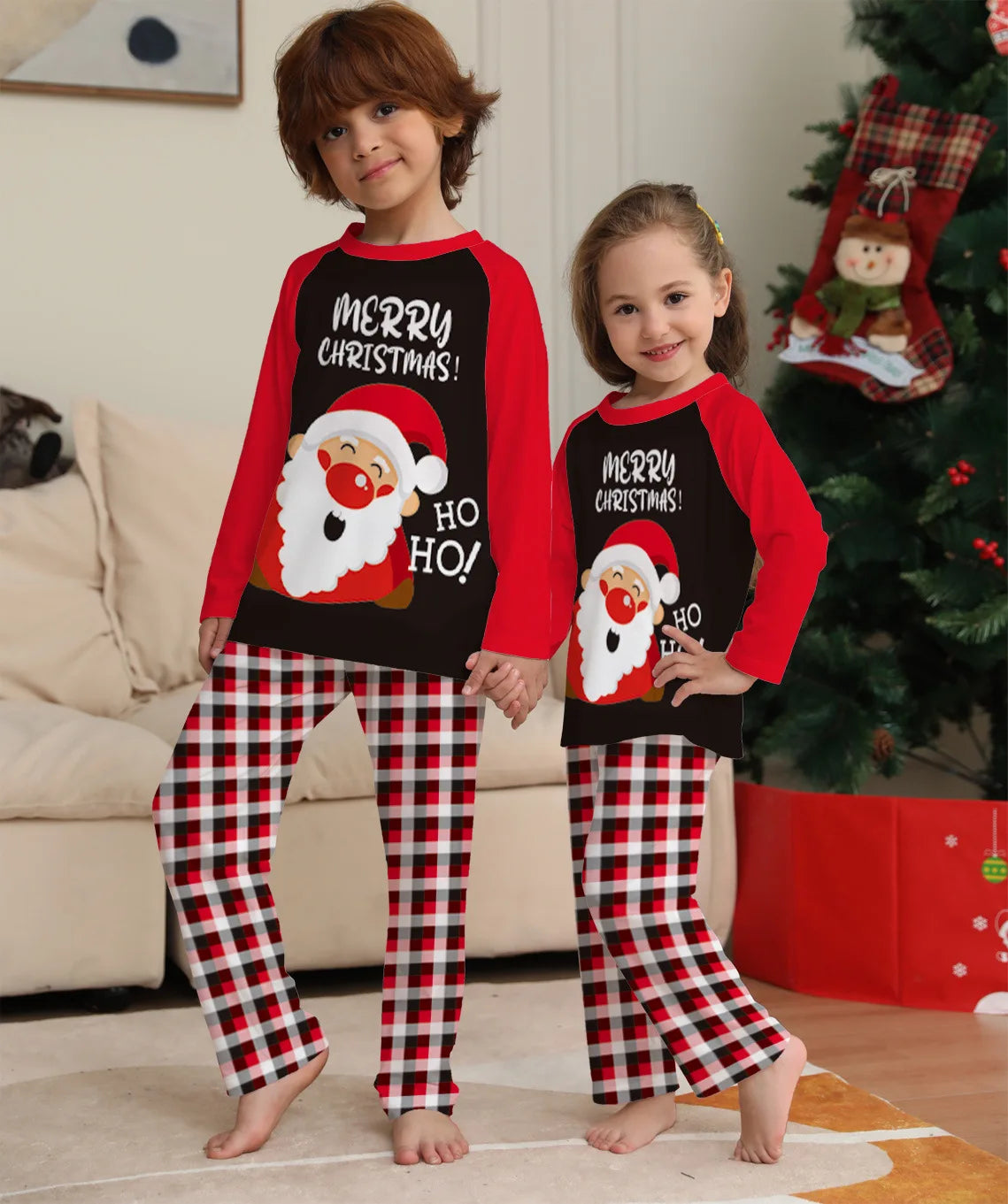 Christmas family matching pajamas set 2022 Xmas new Santa Claus alphabet print stitching pajamas adult children baby family wear