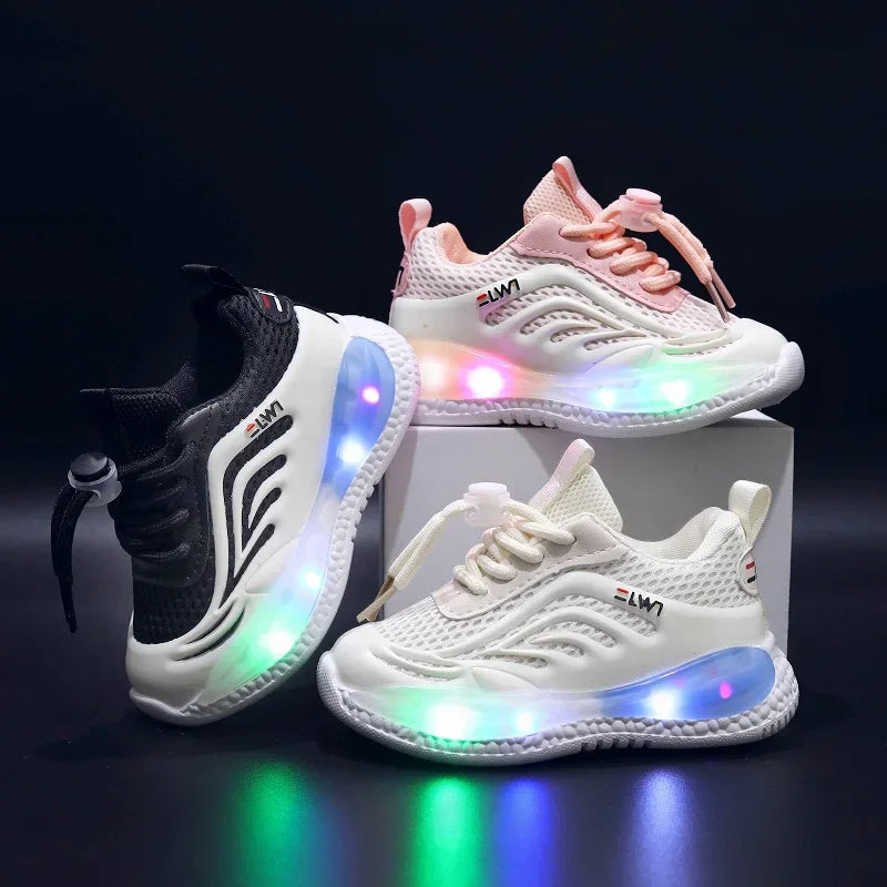 Maxy Girls Sneakers Breathable Tennis Trainers Kids Shoes Luminous Light Running Shoes Baby Boy Toddler Shoe Illuminated Sport Shoes