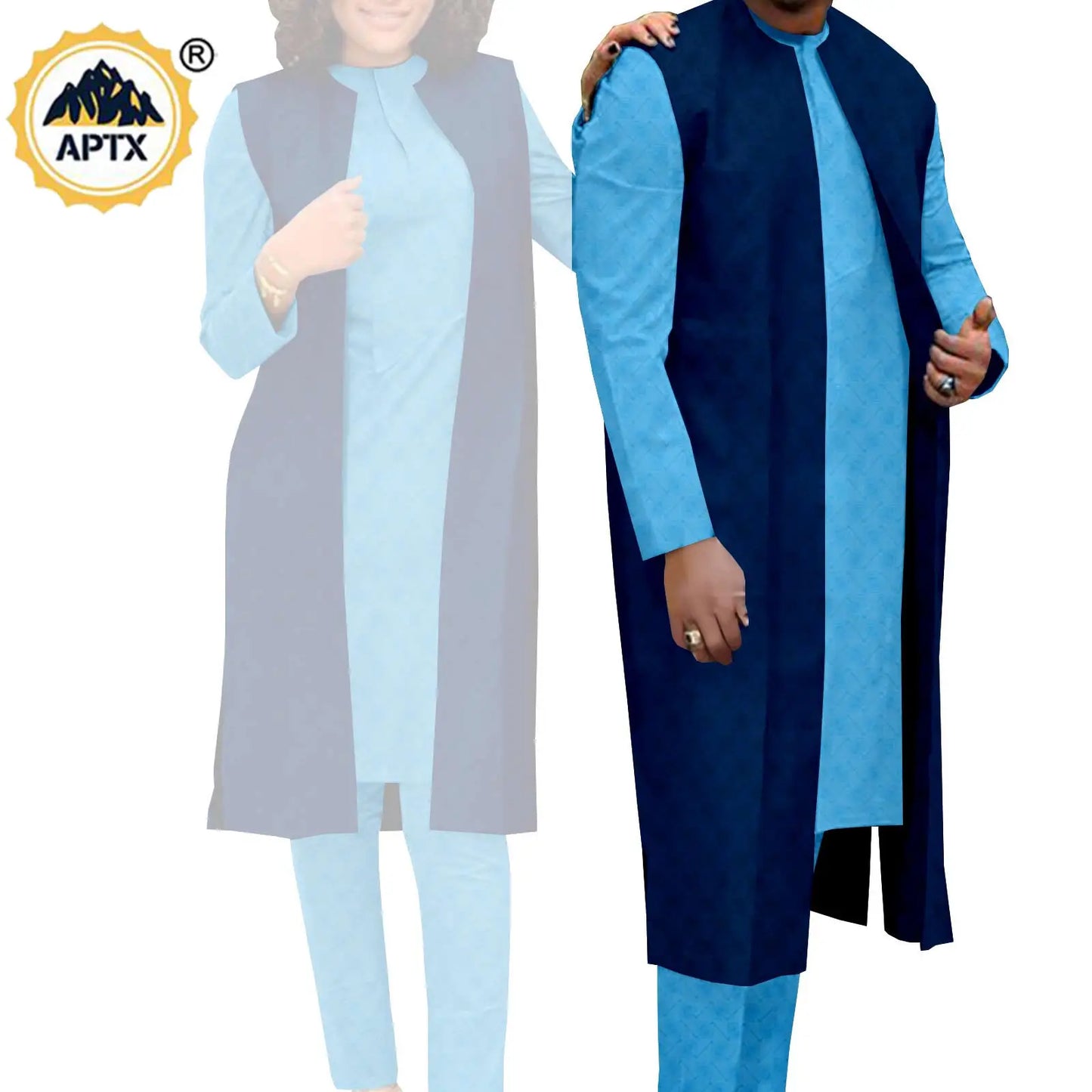 Amay Couples Clothes Bazin Riche Women Outfits 3 Pieces Sets Match Men Jacquard Shirt and Pants and Vest Jackets Sets Y22C029