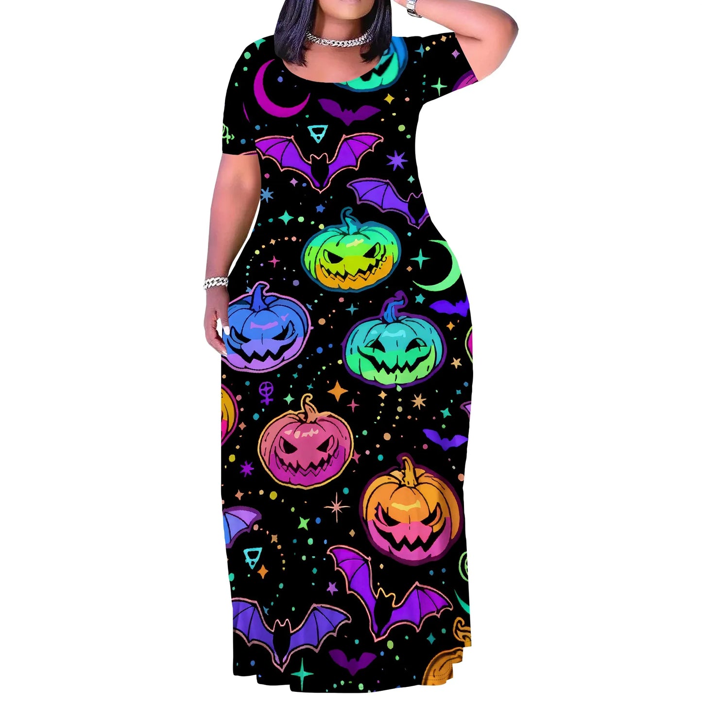Maxy Plus Size Long Dress Sexy Outfits for Women Printed Loose Cute Dress