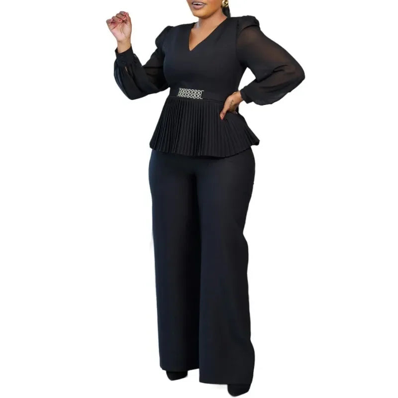 Maxy 2 Piece Clothes for Women Spring Elegant Long Sleeve V-neck Top Long Pant Matching Sets Outfit Clothes