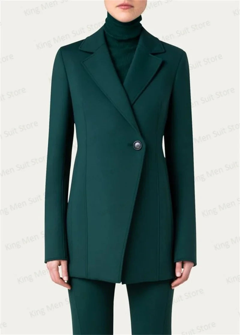 Babs Dark Green Women Suit Pants Set 2-Pieces Blazer+Trousers Wedding Tuxedos Prom Dress Formal Office Lady Cotton Jacket Tailored