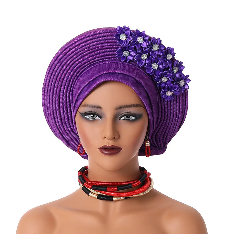Maxy Gele Head tie Auto Gele Turban Head warp Already Made African Turban Cap Party Women Muslim Hijab Headscarf Bonnet Hat
