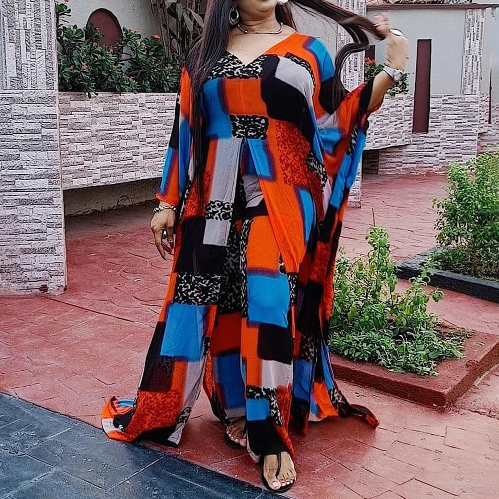 MD African Plus Size Dresses For Women Dress Pants 2 Piece Set Ankara Dashiki Boho Print Outfits Party Robes Traditional Boubou