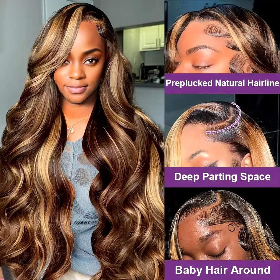 Black Brown Lace Front 13x4 Body Wave Wigs P427 Highlight Ombre Human Hair 13x6 HD Lace Frontal Blonde Colored Wig