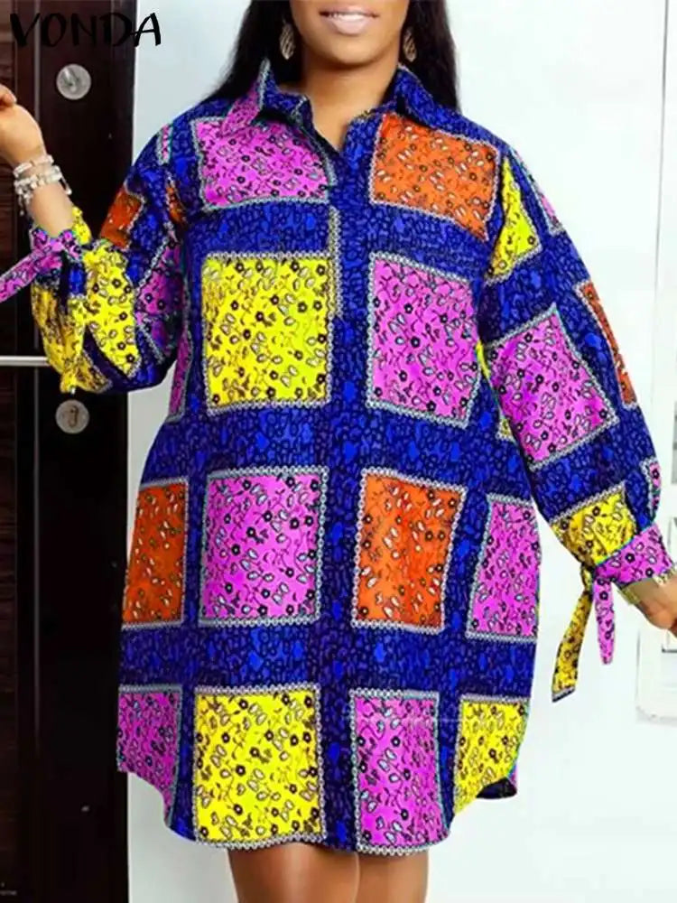 Maxy Plus Size 5XL Women Autumn Long Sleeve Printed Dress Bohemian Party Sundress Vintage A-Line Vestidos Loose Robe