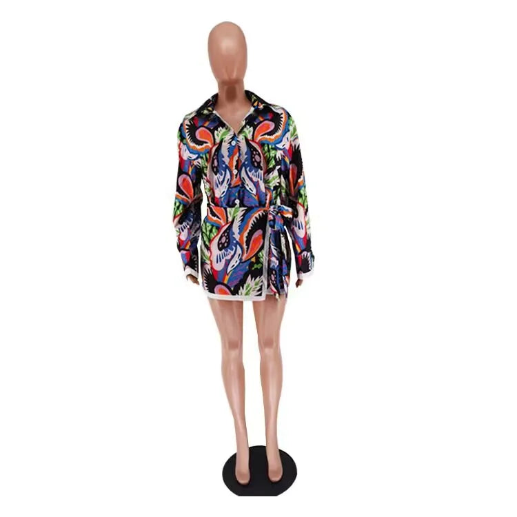 Maxy Dashiki African Women's Set Long Sleeve Shirt And Shorts Summer Fashion Sweatsuit Two 2 Piece Set Outfit Tracksuit