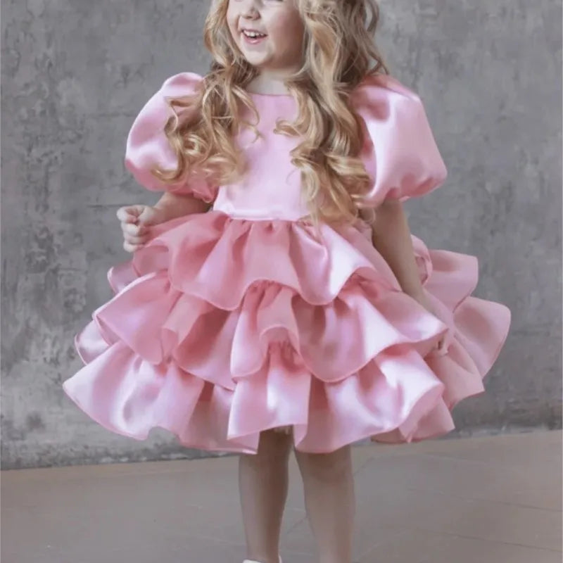 Maxy Fashion Baby Girl Princess Layered Dress Puff Sleeve Infant Toddler Teen Vestido Party Birthday Ball Gown Baby Clothes 1-12Y