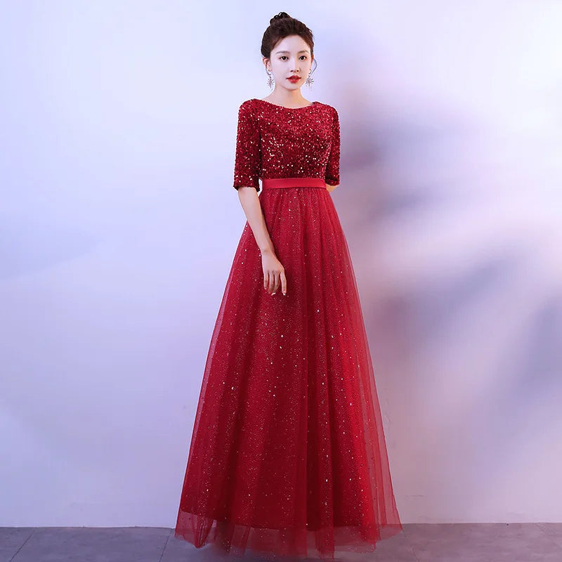 Maxy Chorus Performance Costume, Women's Long Dress, Adult Choir Costume, Host, Red Song Recitation, Art Exam, Solo, Evening Gown
