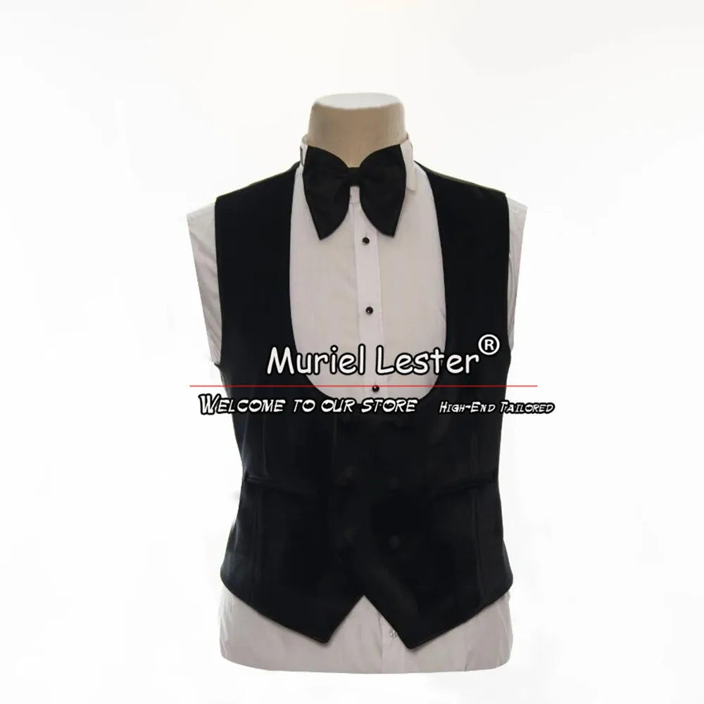 Maxy Luxury Groom Wedding Suits Slim Fit Black Velvet Applique Jacket Vest Pants 3 Pieces Formal Tuxedo Prom Party Dinner Blazer Set