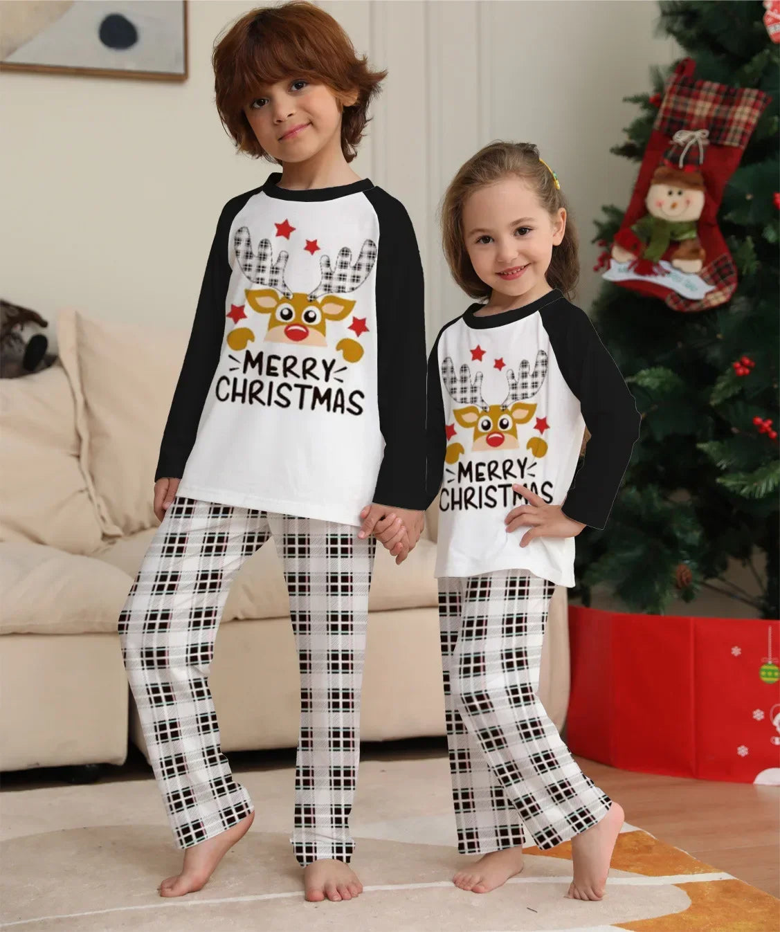 Xmas Look Toddler Boys Girls Pajamas Set Cartoon Print 2 Piecers Suit Sleepwear Christmas Matching Clothing Set Baby Romper Pjs