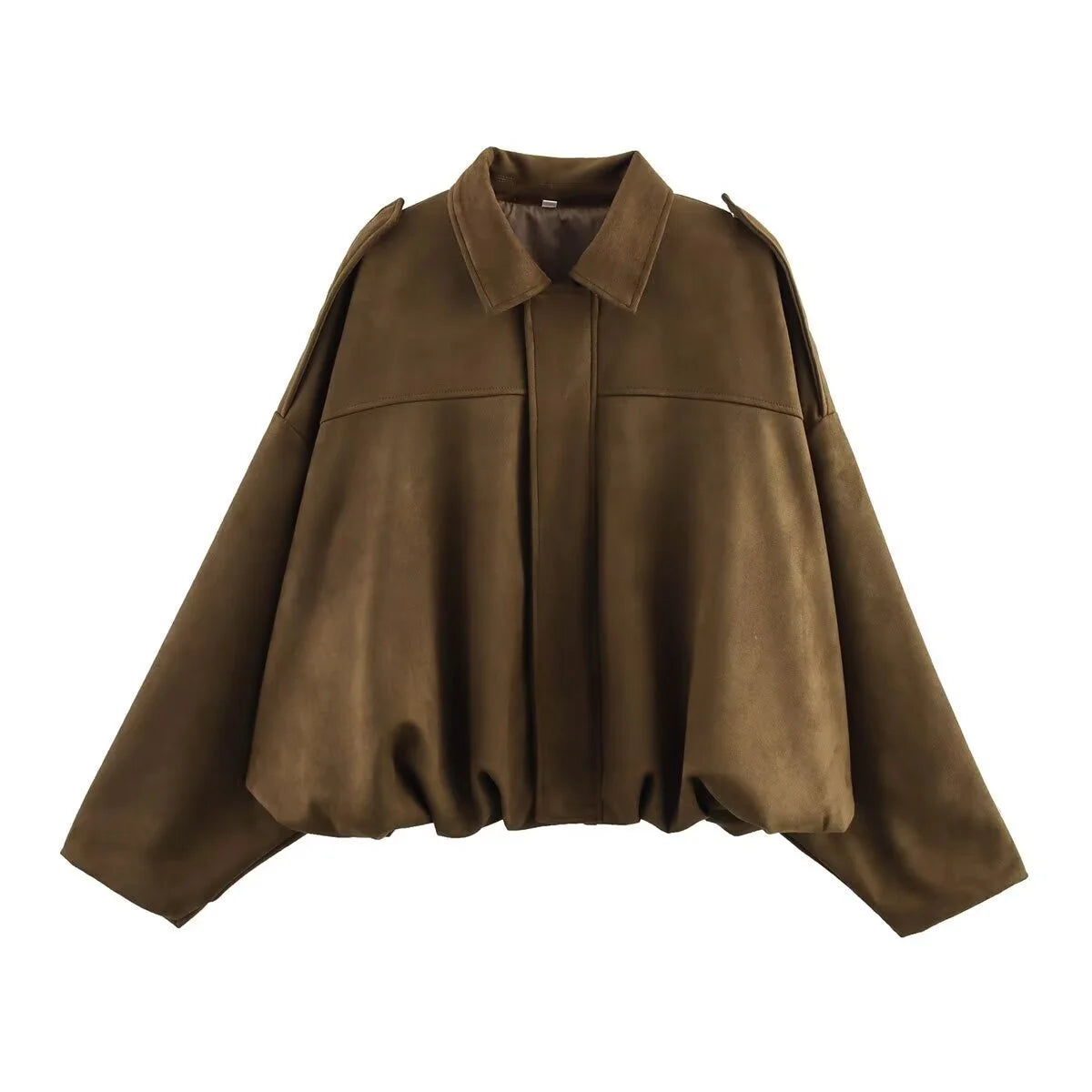 Maxy Women's Army Elegant Bomber Jackets Coats Fashion Turn-down Collar Long Sleeve Loose Coats Vintage Female Outerwear Chic Tops