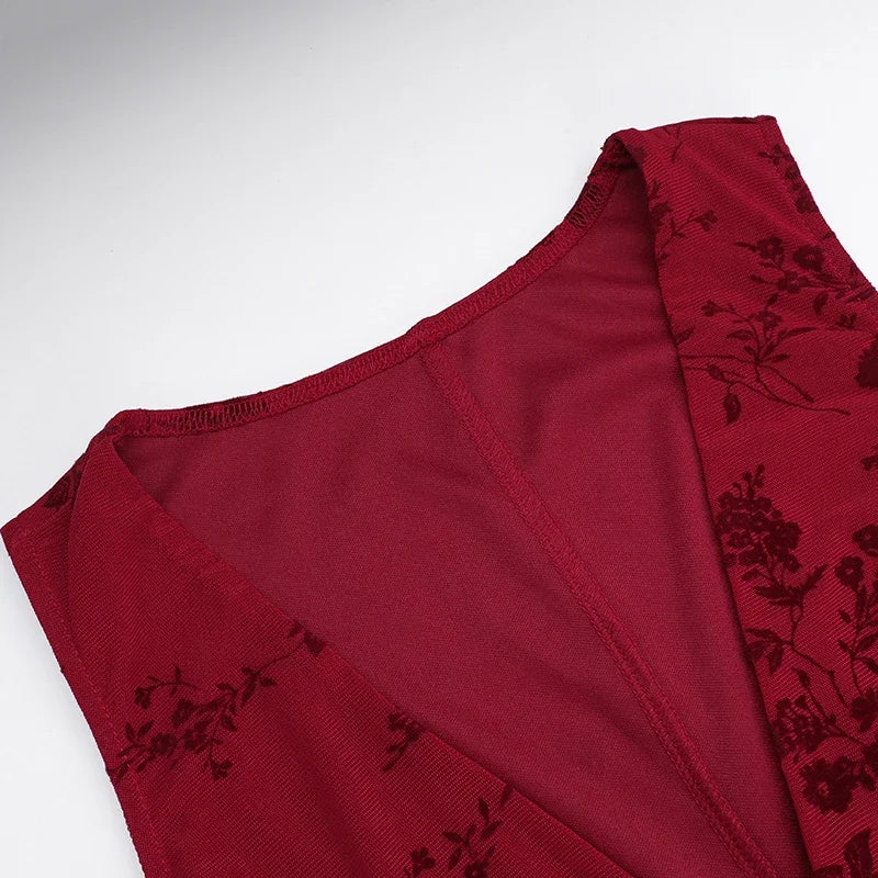 Maxy New Sleeveless Long Dress Women Summer rinted Deep v-neck Dress Femae Fashion Fora  Waist Slim Dresses
