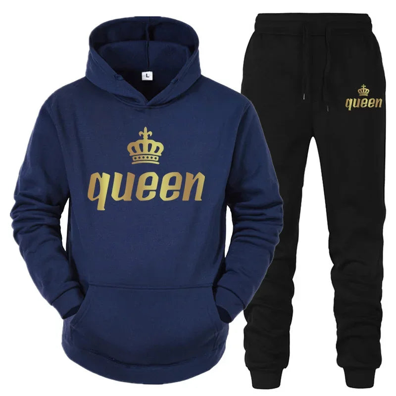 Maxy King And Queen Couple Outfit Hoodie and Jogger Pants High Quality Men Women Daily Casual Sport Jogging Suit King Queen Tracksuit