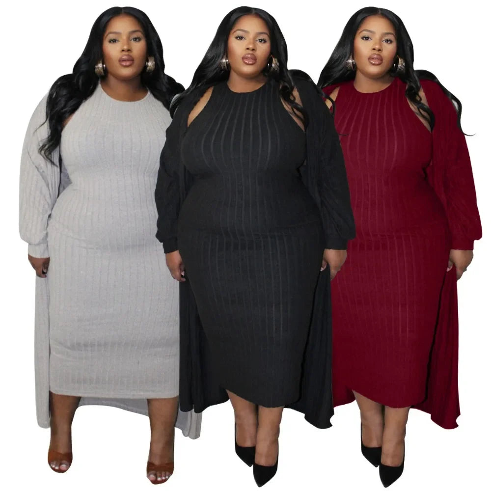 Maxy Plus Size Women's Set Long Sleeve Maxy Coat and Dress Suit Party Fall Streetwear Two 2 Piece Set Outfit Tracksuits