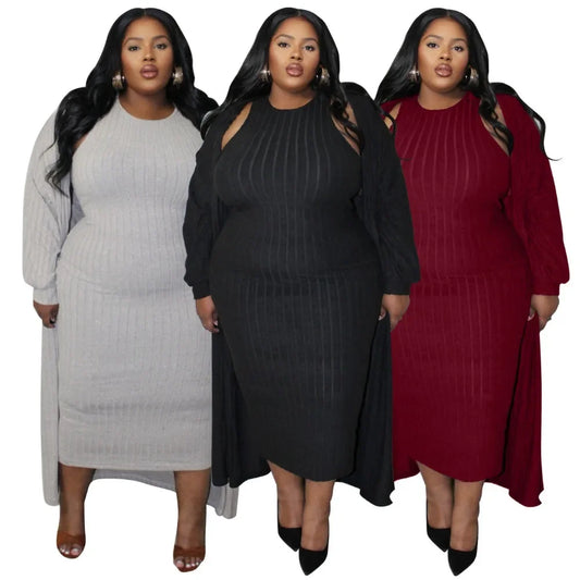 Maxy Plus Size Women's Set Long Sleeve Maxy Coat and Dress Suit Party Fall Streetwear Two 2 Piece Set Outfit Tracksuits