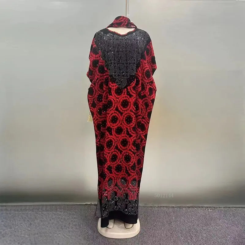 Maxy New Fashion Middle Eastern Glitter Style Loose Pocket Robe Print Elegant Ladies Plus Size Party Dress