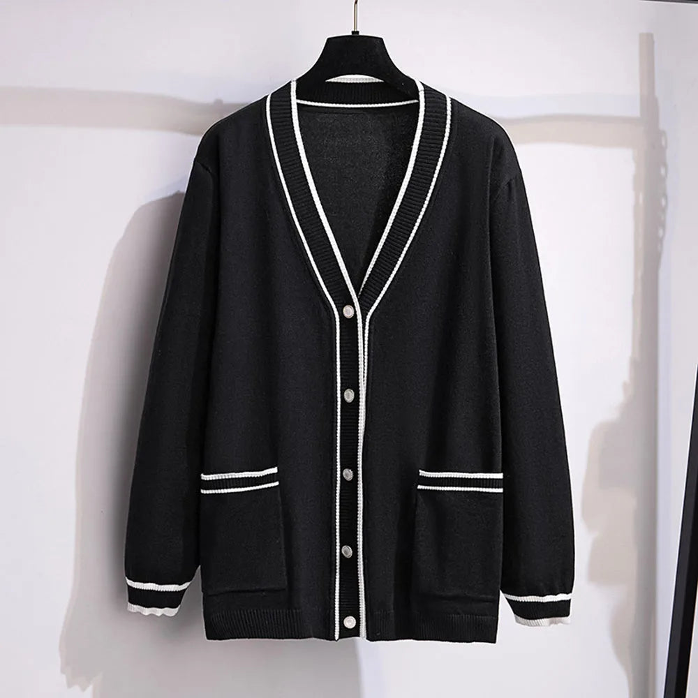 Maxy 170Kg Plus Size Women's Bust 160 Autumn Loose V-Neck American Sweater Knitted Small Fragrant Style Jacket 5XL 6XL 7XL 8XL 9XL