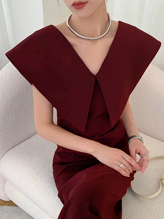 Maxy New In Dresses Stylish Solid Red Elegant Maxy Long Dresses V-neck Women's Summer Dress Fitting Party Dresses Female Clothing