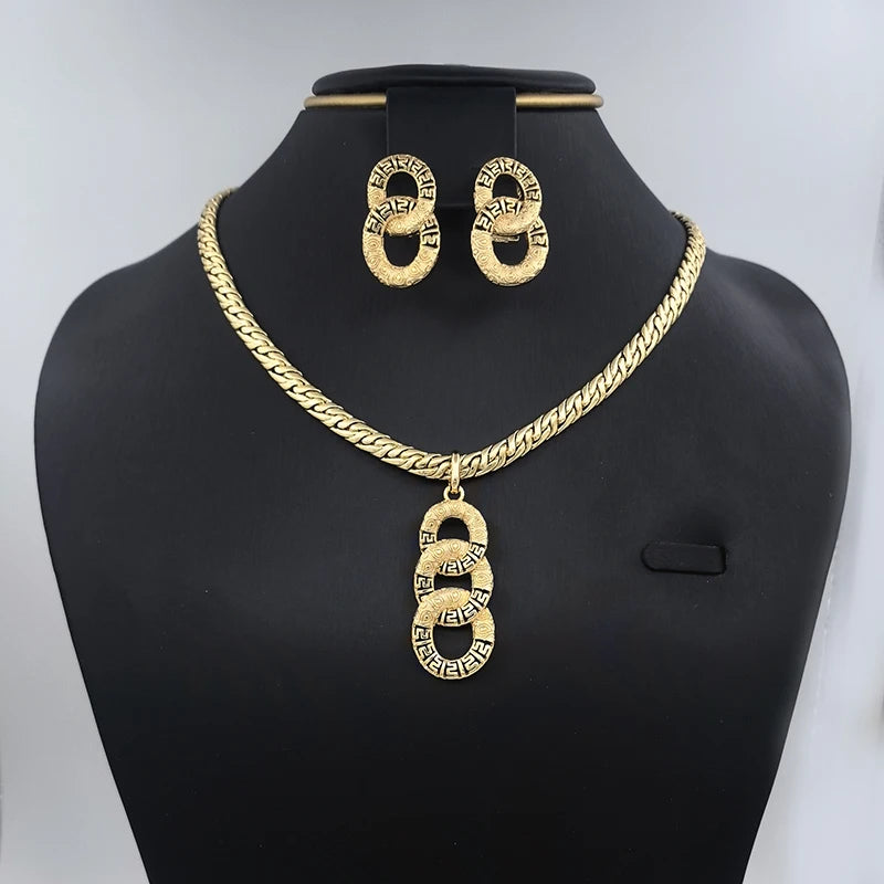 Maxy Necklace Dubai Gold Plated Jewelry Geometric Earrings Long Pendant for Women Wedding Bride Arabic Nigerian Jewellery Accessories