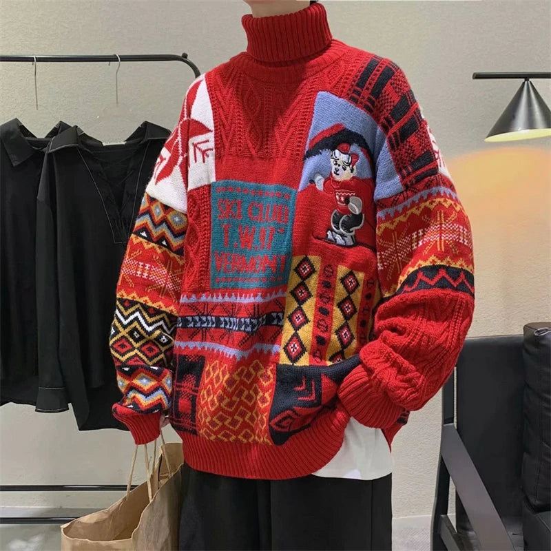 Maxy Christmas Sweater for Men Oversize Thick Winter Sweater Luxury Turtleneck Men Winter Fashion Clothes