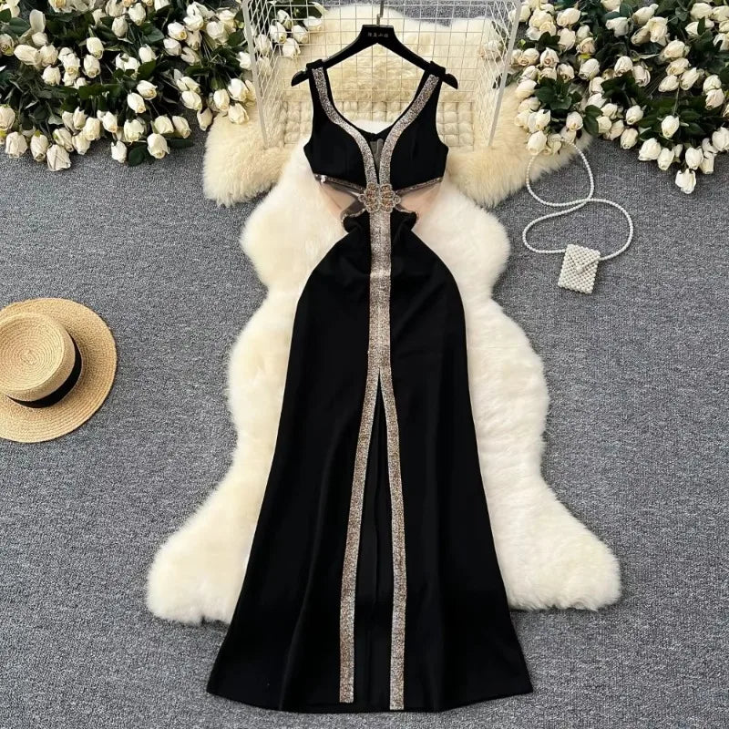 Maxy Elegant Glitter Sequin Sweet High Waist Sheer Mesh Spliced Split Slip Dress Fashion Evening Slim Women Summer Hip Wrap Dresses