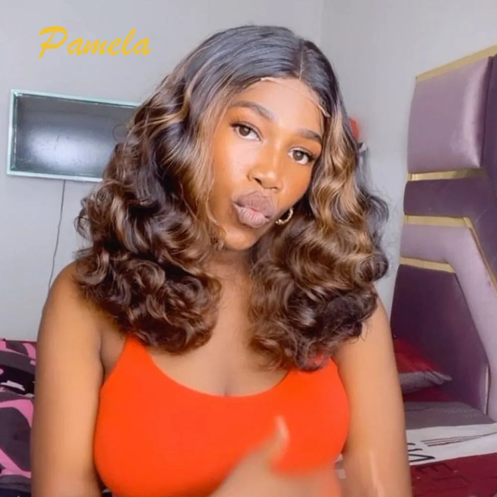 Blonde Bob Wig Human Hair 100% Loose Deep Wave Short Ombre 4 27 Brown Colored Lace Front Glueless Wigs Human Hair Ready To Wear