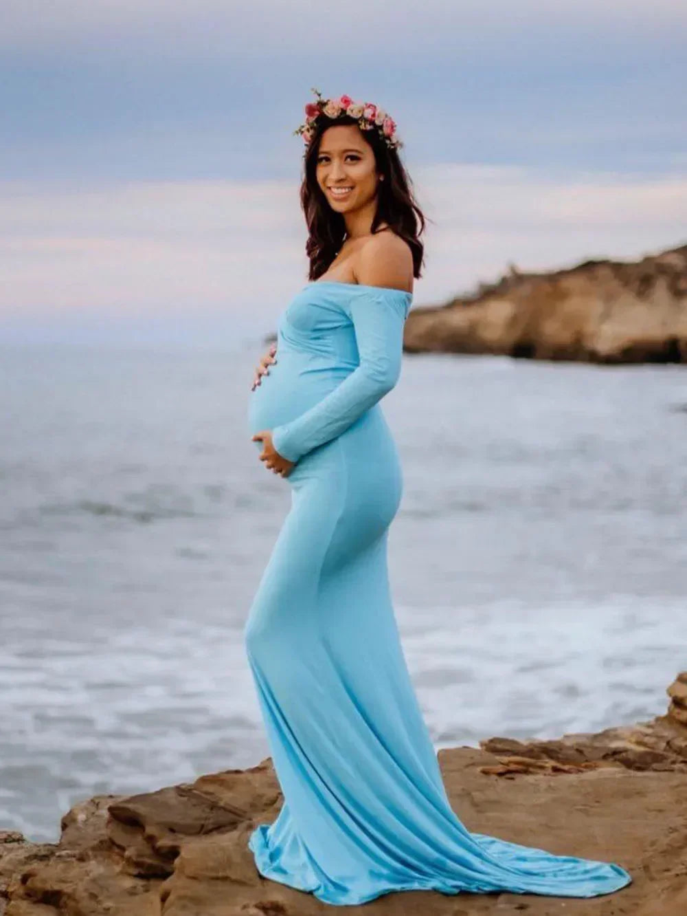 Maxy Long Sleeve Maternity Dress for Photography Props Elegant Pregnancy Clothes Pregnancy Dress Pregnant Photo Shoot Clothing
