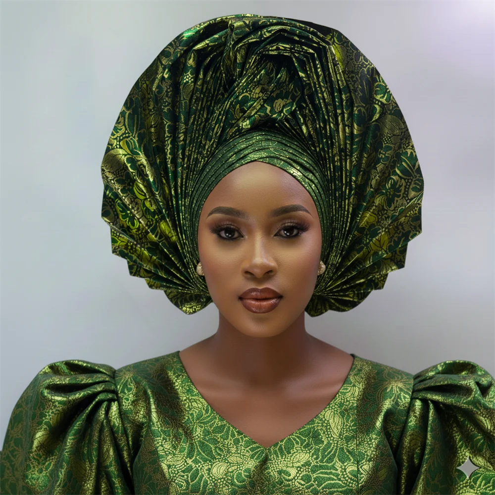 Maxy Head tie Luxury Gold Gele Aso Ebi Already Made Head tie Turban Cap Women's Head Wear