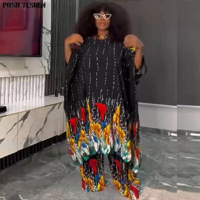 Maxy Two Piece Set Clothes for Women African Print Dresses Vacation Outfit Abaya Pants Suit Dashiki Ankara Turkey Gown Plus Size