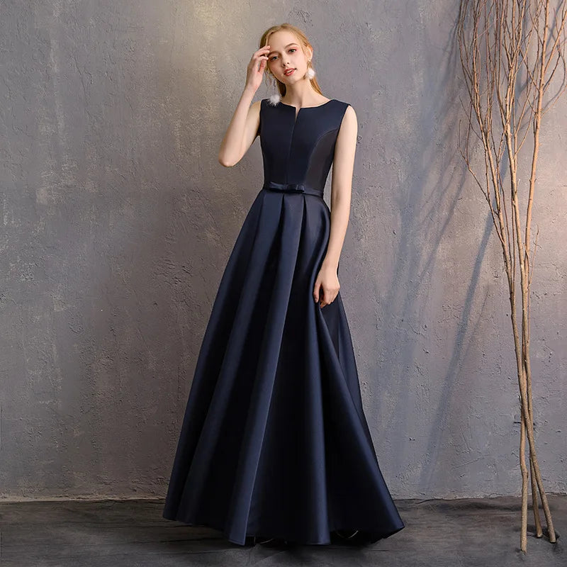Maxy D4101 Customized Dark Blue Satin Bespoke Occasion Dresses  Vestidos Elegant Woman Long Prom Bridesmaid Party Dress