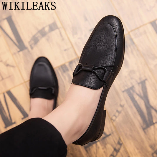 Amay Loafers Men Dress Shoes Leather Italian Office Shoes Men Formal Brand Wedding Shoes Men Elegant Coiffeur Sepatu Slip On Pria