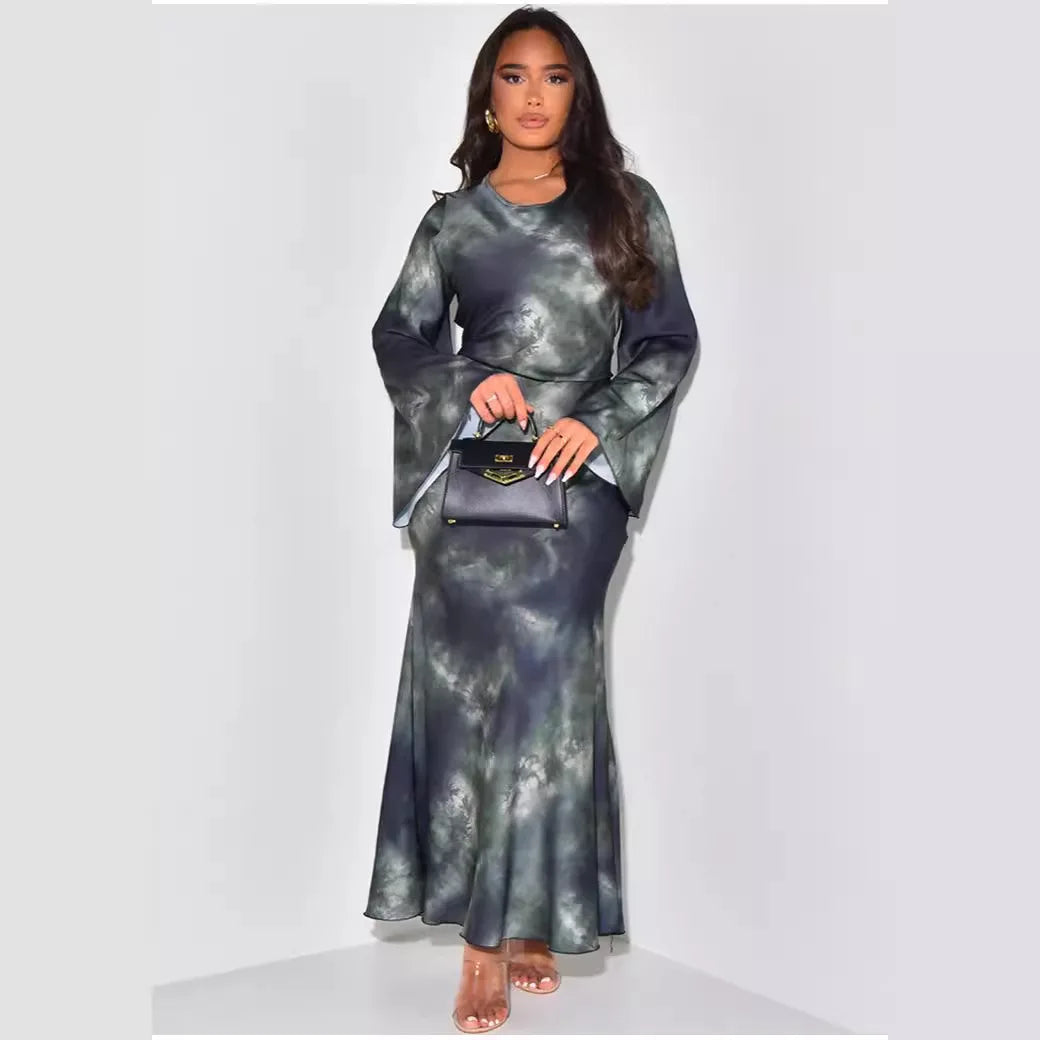 Maxy African Dresses for Women Autumn Fashion Long Sleeve O-neck Polyester Party Evening Maxy Dress African Clothes Outfits