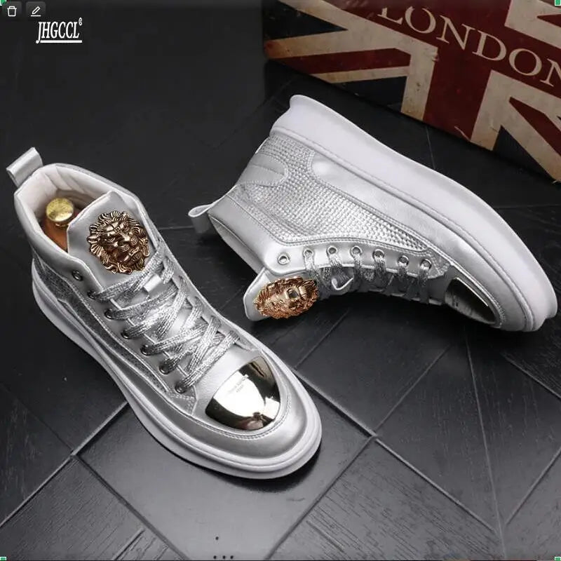 Visco Men's shoes Rhinestone Casual flats Platform ankle boots Motorcycle sneakers Zapatos Hombre A6