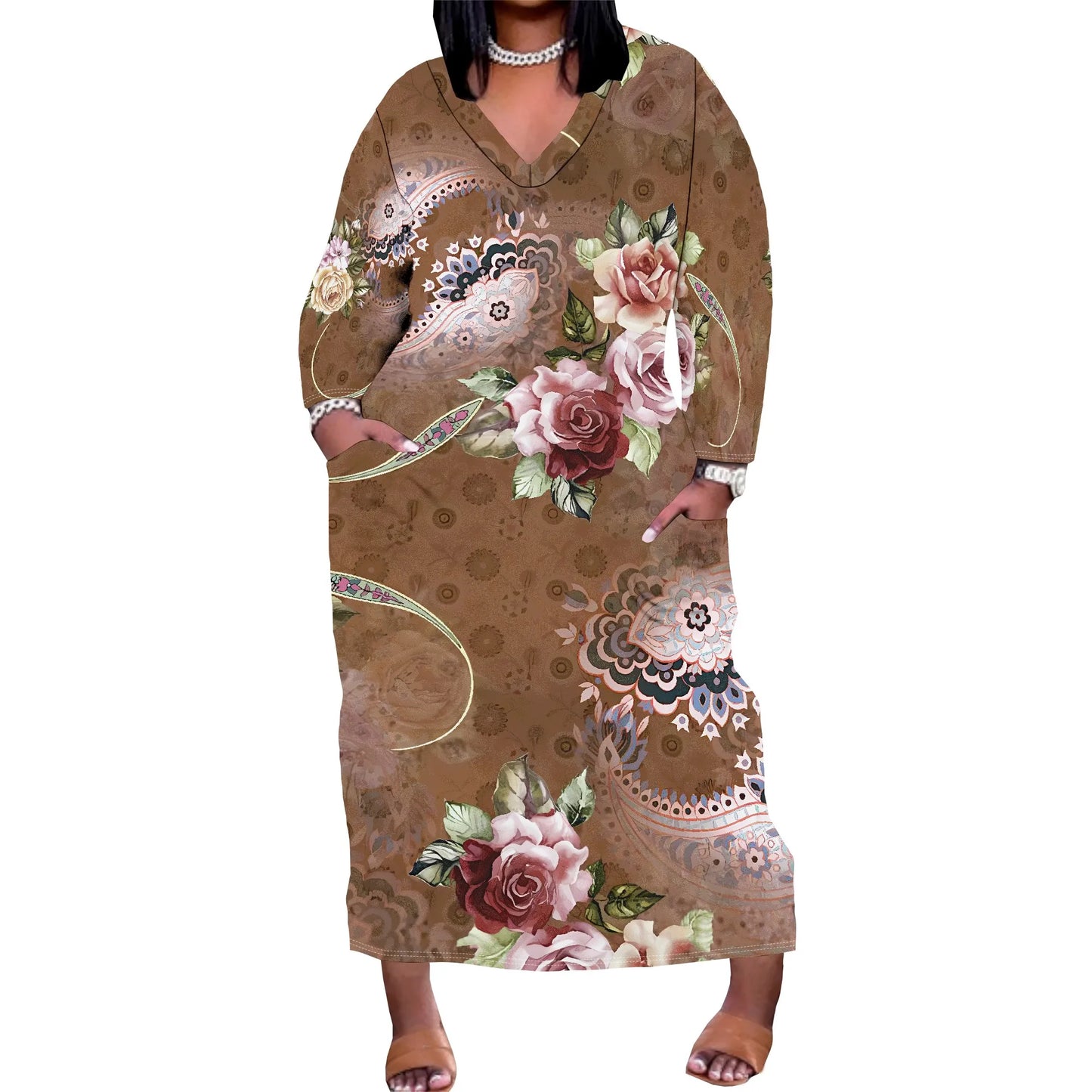 Maxy Plus Size Long Dress Sexy Outfits for Women Printed Loose Cute Dress