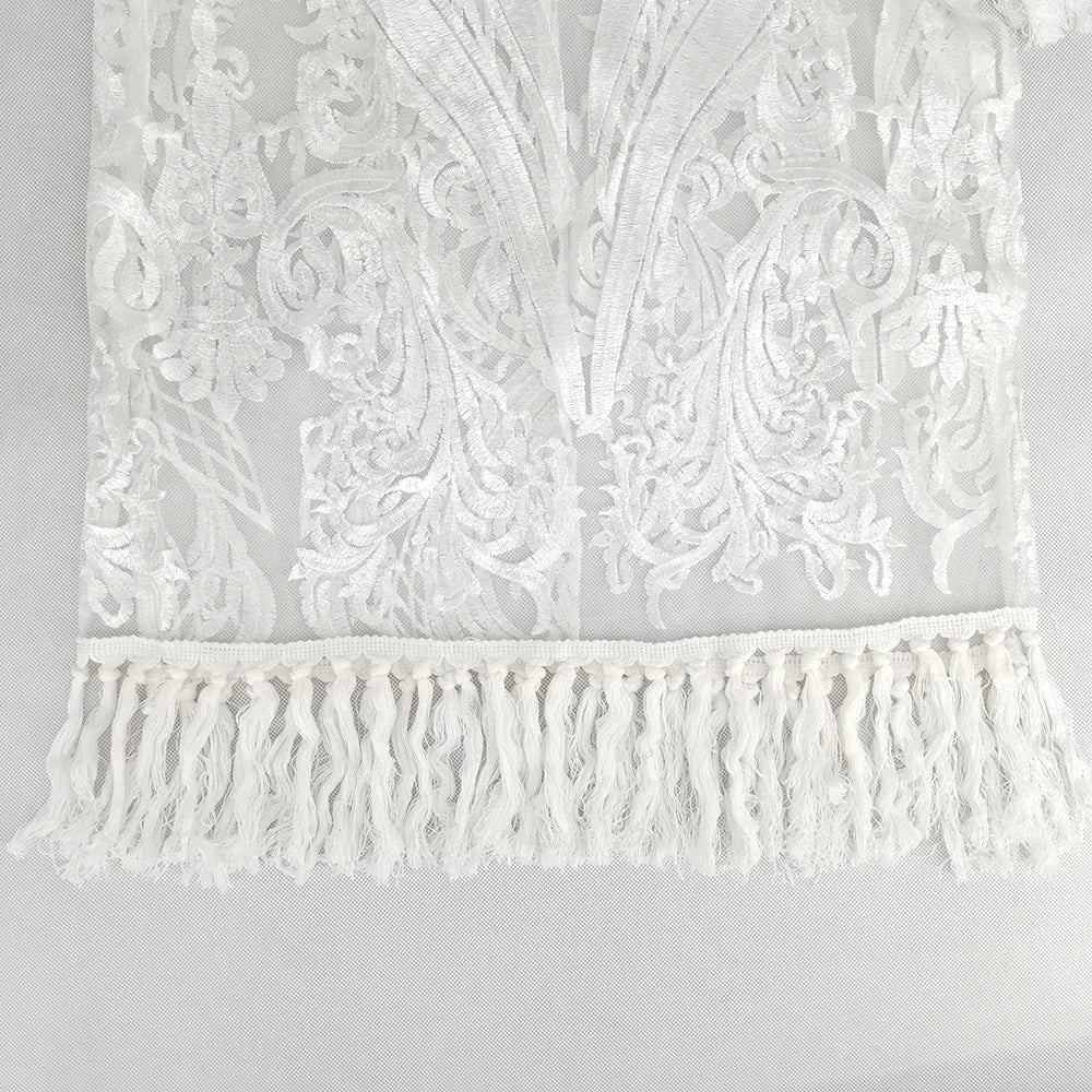 Maxy Summer Lace Embroidered Dress Women's Banquet Party Evening Dress Elegant Fringe Flared Sleeve Dress Women's Two Piece