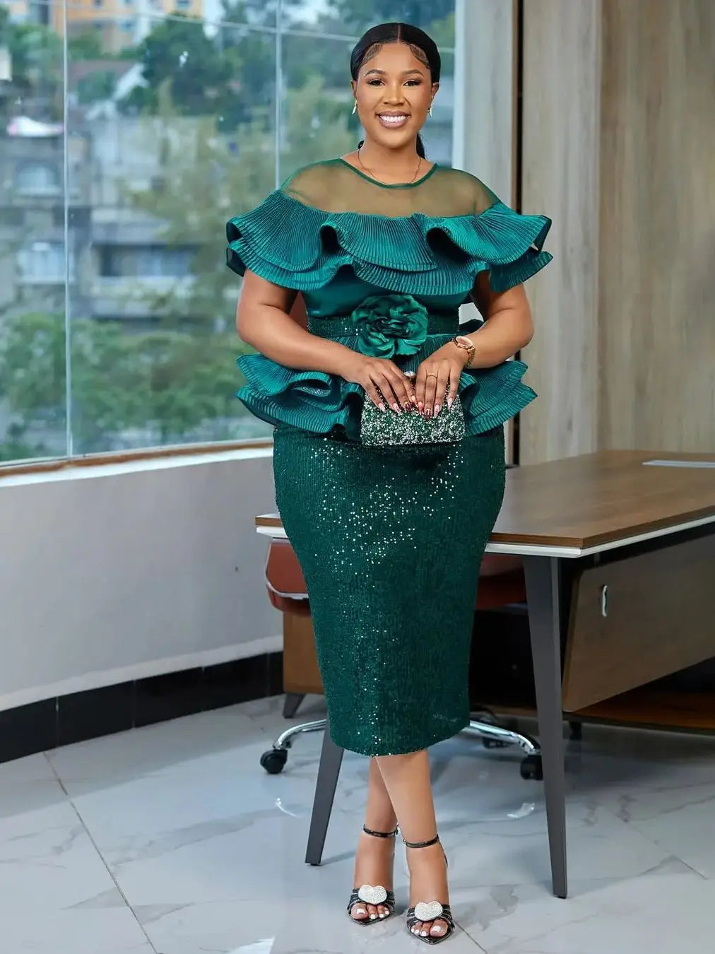 Elegant African Dresses for Women 2026 New Fashion Ruffle Wedding Party Long Dress Plus Size Turkey Sequin Evening Gown