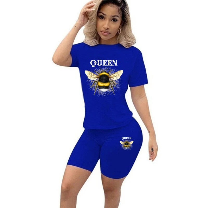 Zay Women Two Piece Set Summer Short Sleeve O-Neck Tee Tops Pencil Shorts Suits Tracksuits Outfit Graphic T Shirts Jogging Suits