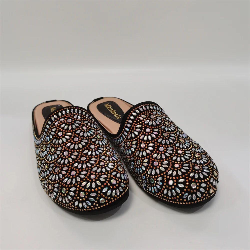 Maxy Fashion Women Flats Shoes Rhinestone Slip On Ladies Flats Half Slipper's Comfort Single Shoes