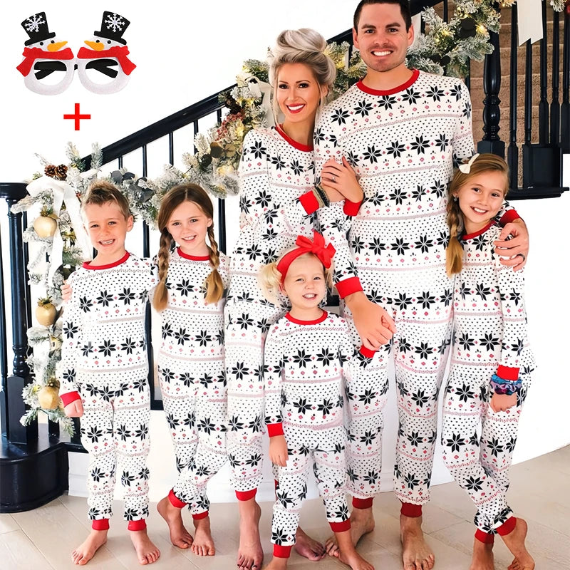 Christmas Pajamas Set Family Matching Outfits Xmas Mom Daughter Look Retro Print T Shirt + Pants Loungewear Pjs Bodysuit Pyjamas