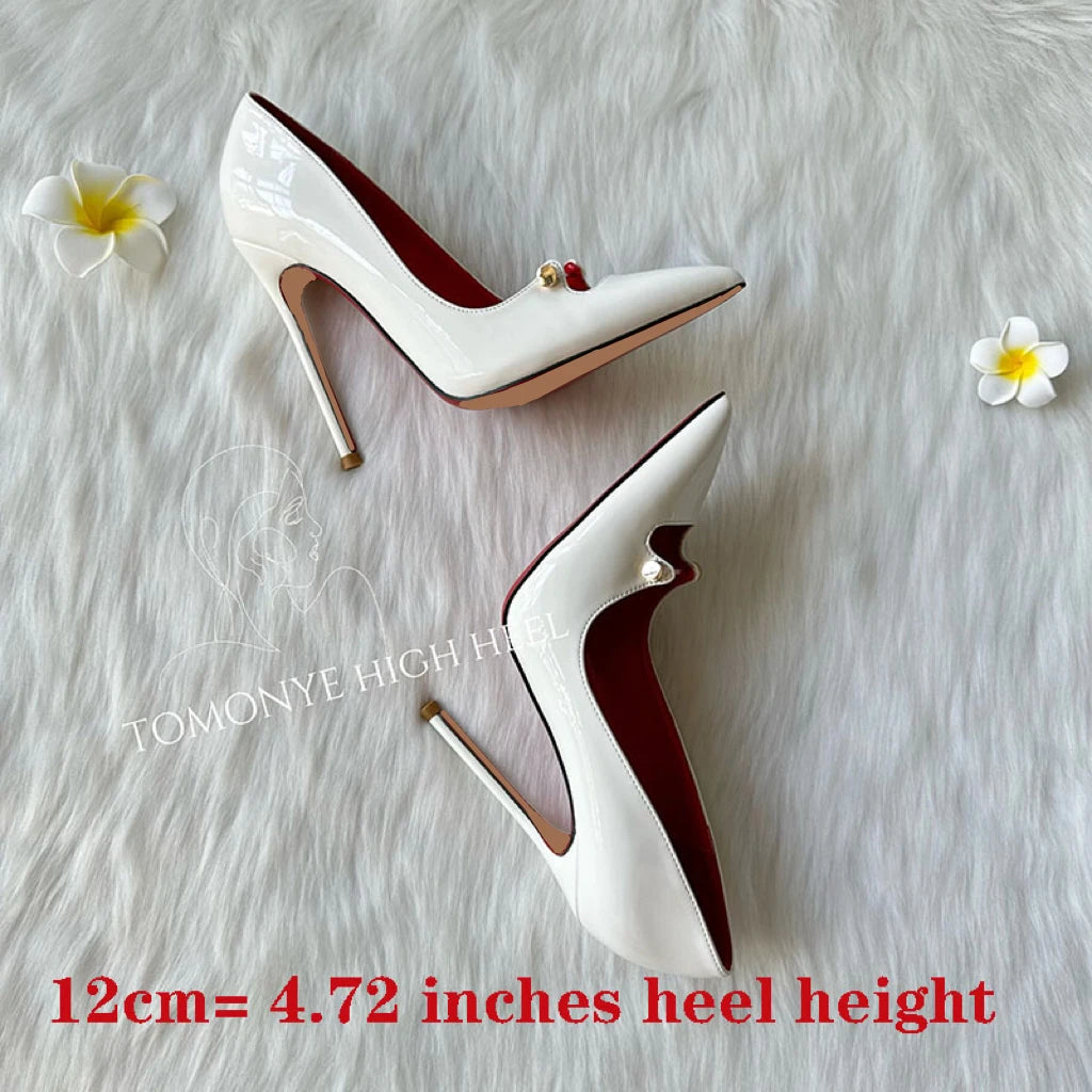 Amay Free Shipping Black White Red Patent Leather Shallow Metal Hollow Out Open Toed Women Lady Hot Sale 120mm High Heel Shoes Pump
