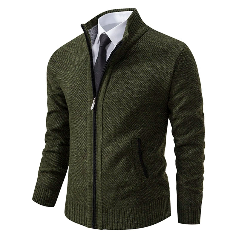 Visco Autumn And Winter New Jersey Men's Casual Sports Coat Solid Color Stand Collar Wweater Grab Fleece Warm Zipper Cardigan