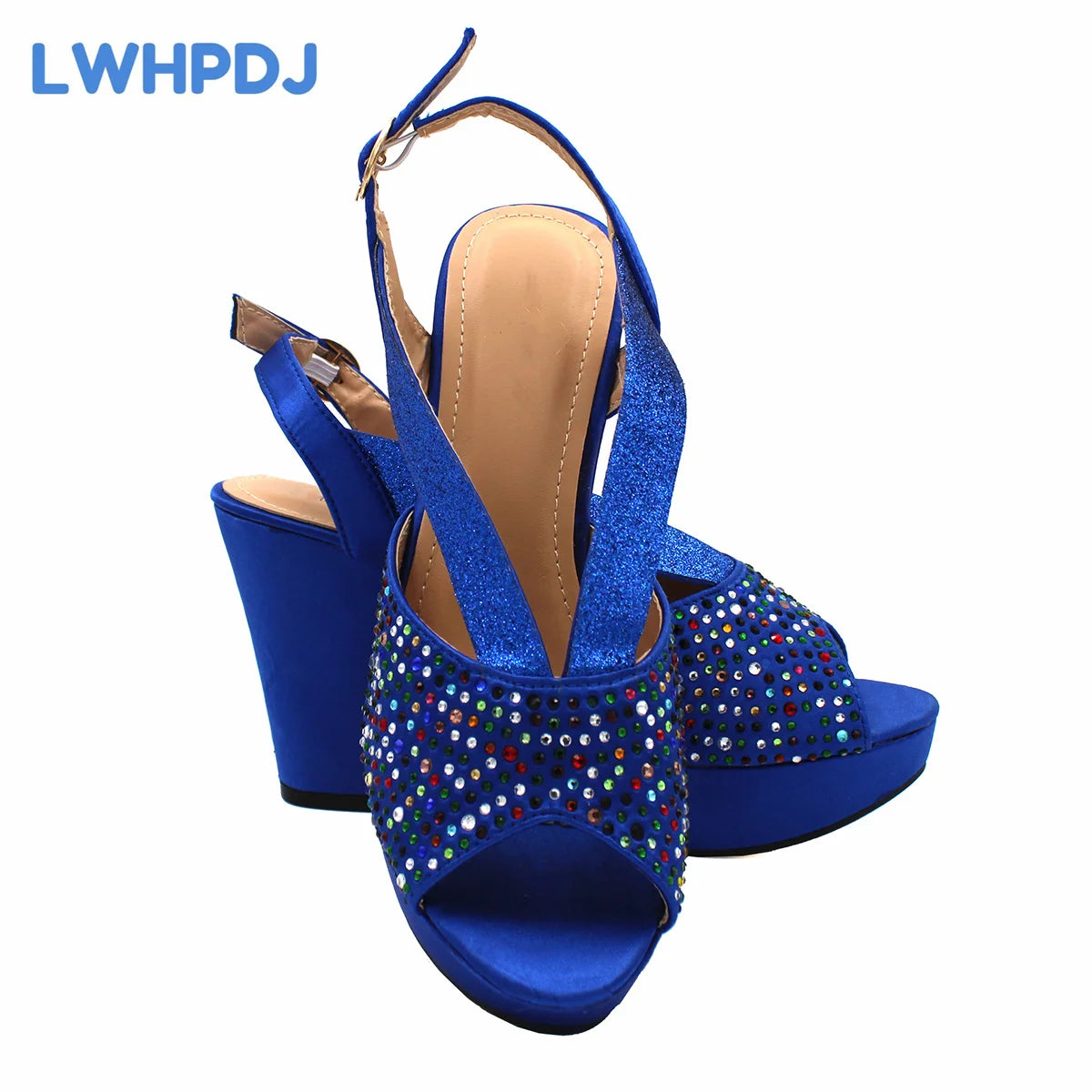 Momsey 2024 New Latest Full Of Colorful Water Drill Design Peep Toe Ladies Sandal with Bag Set For Women Wedding