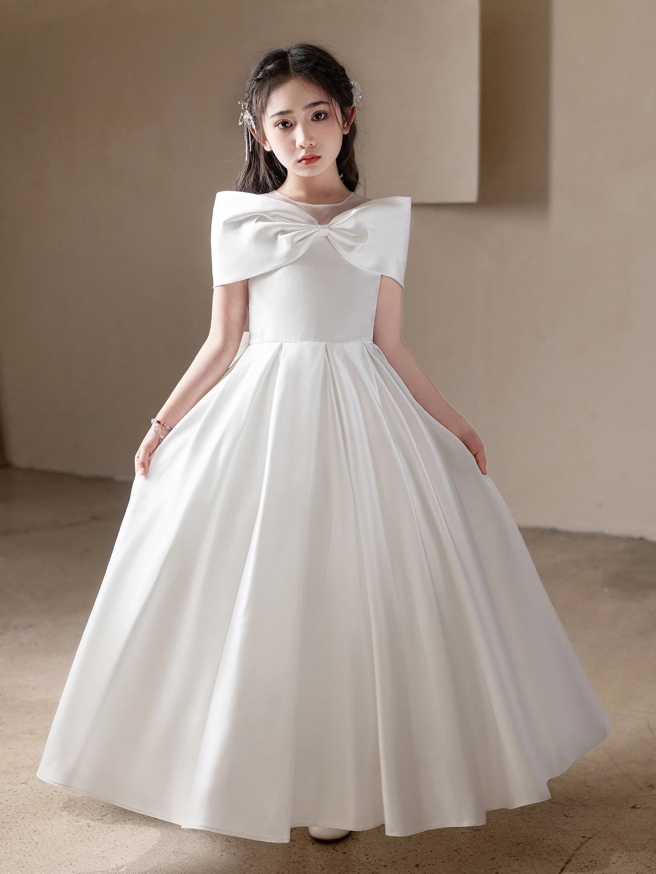 Maxy Girls, Teenagers Black High-End Long Dresses Children's Birthday Parties Weddings Big Bows Evening Dresses